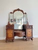 Rare Vintage Vanity with Triple Tiara Style Etched Mirror, 1930s Bedroom Furniture, 1935 Vintage Dressing Table