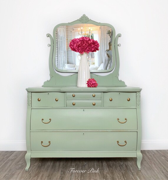 Vintage Green Dresser With Swing Mirror Antique Farmhouse Etsy