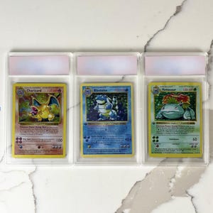 Shadowless Charizard Venusaur Blastoise Set of 3 1st Edition Graded 10 Replica Holographic Pokémon Proxy Card