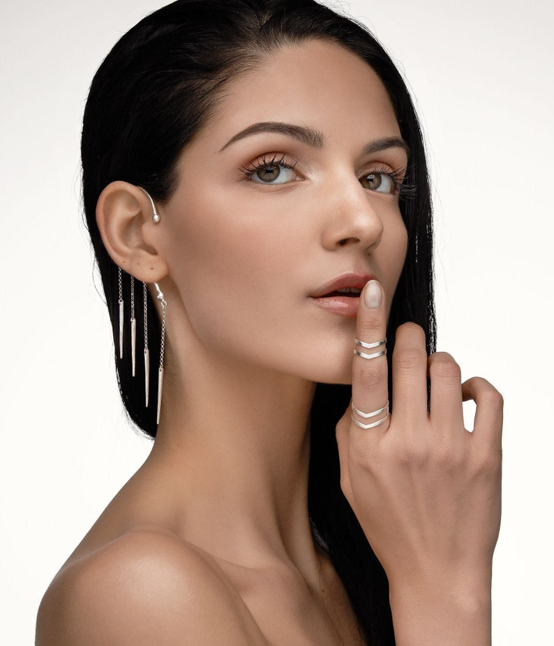 Silver ear cuff silver wrap earring chain earrings ear cuff Etsy