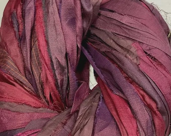 Recycled Sari Silk Ribbon Burgundy color