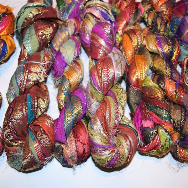 100 gram Lurex Sari Borders Fair Trade Recycled Sari Silk Ribbon