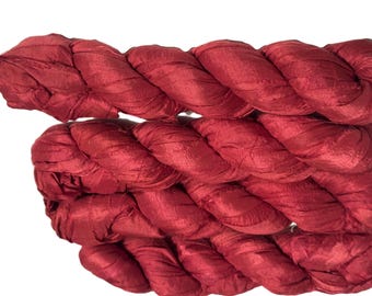Recycled Sari Silk Ribbon Red shades color