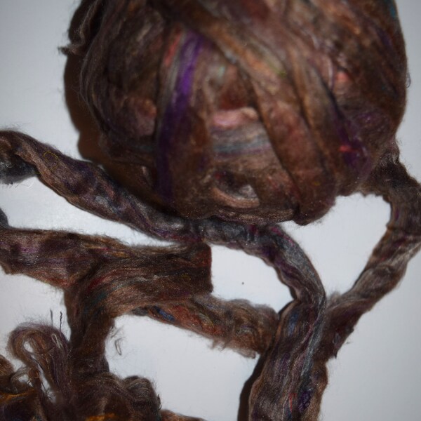 Mulberry Silk Fiber Roving Top, combed tops, sliver for  Fiber Arts, Spinning, Felting brown multi