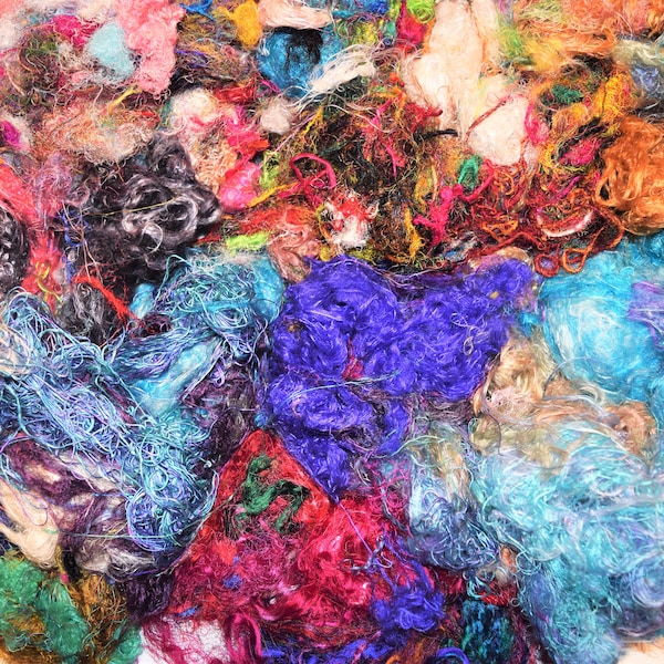 3 oz silk fiber waste tread multi super soft and bright colors
