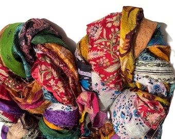 40 Yards Recycled Sari Chiffon Print Ribbon, Bohemian Style