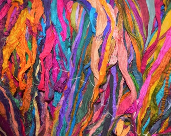 100 gram Recycled Sari Silk Ribbon Yarn Mix Jewel Tones