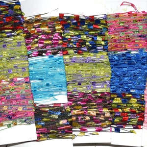 60 yards-8 colors Fibers Grab Bag, Bright Multi colors Weaving, Ladder ribbon yarn, Trellis yarn, Fiber Art
