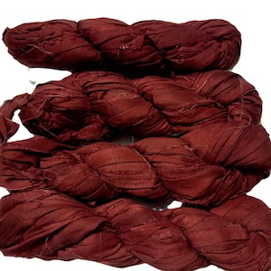 Recycled Sari Silk Ribbon Burgundy color
