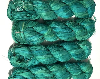 Recycled Sari Silk Ribbon Sea Green color 2 oz