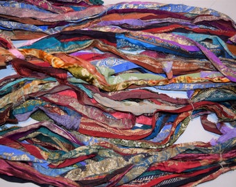 Recycled Sari Border Print Silk Ribbon yarn  Multi 100 gr