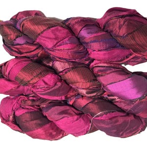Recycled Sari Silk Ribbon Raspberry Purple shades color