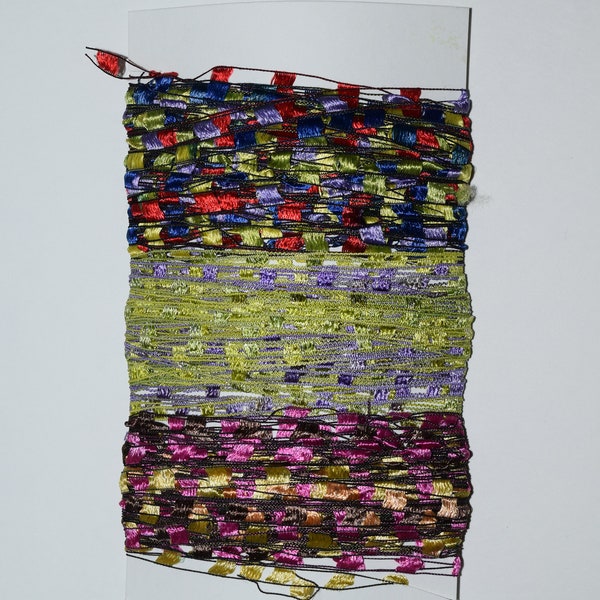 60 yards Fibers Grab Bag, Bright Multi colors Weaving, Ladder ribbon yarn, Trellis yarn, Fiber Art