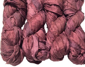 Recycled Sari Silk Ribbon Rusty Red color 50g