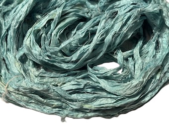 Recycled Sari Silk Ribbon Sea Green Picaso shades color