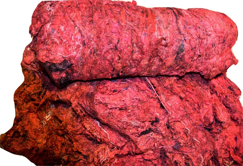 100 gr Sari silk fiber Batt wet felting weaving spinning paper making etc waste tread Red multi super soft mix colors