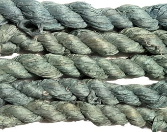 Recycled Sari Silk Ribbon Aqua Green color 50g