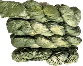 Recycled Sari Silk Ribbon Darn Green color