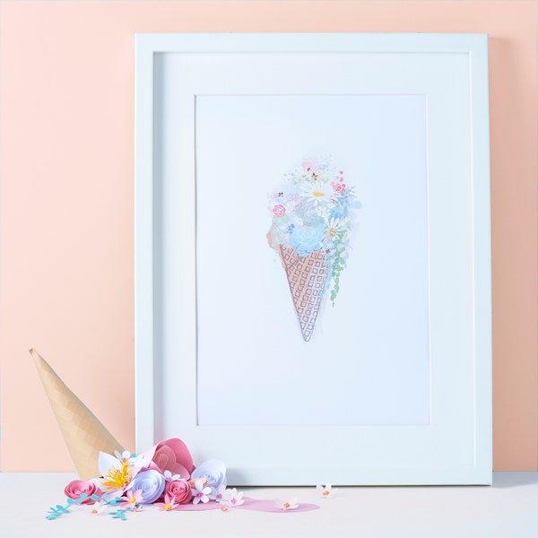 Ice Cream Sundae Illustrated Art Print - Colourful Summer Holiday Themed Art Work - A4 Art Print for your Home, Kitchen or Cafe