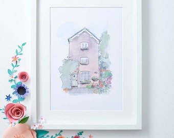 House Portrait - Hand-drawn Illustration of your Home or favourite building - Customised House portrait