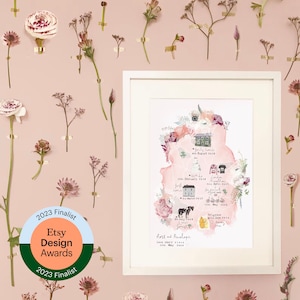 ETSY DESIGN AWARDS product 2023 - Personalised Love Stories Illustrated Map - Customised with your favourite memories