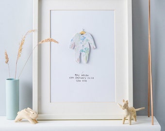 Personalised Baby Grow Illustration - Customised with Baby Name and Date of Birth - Nursery Wall Art Decor