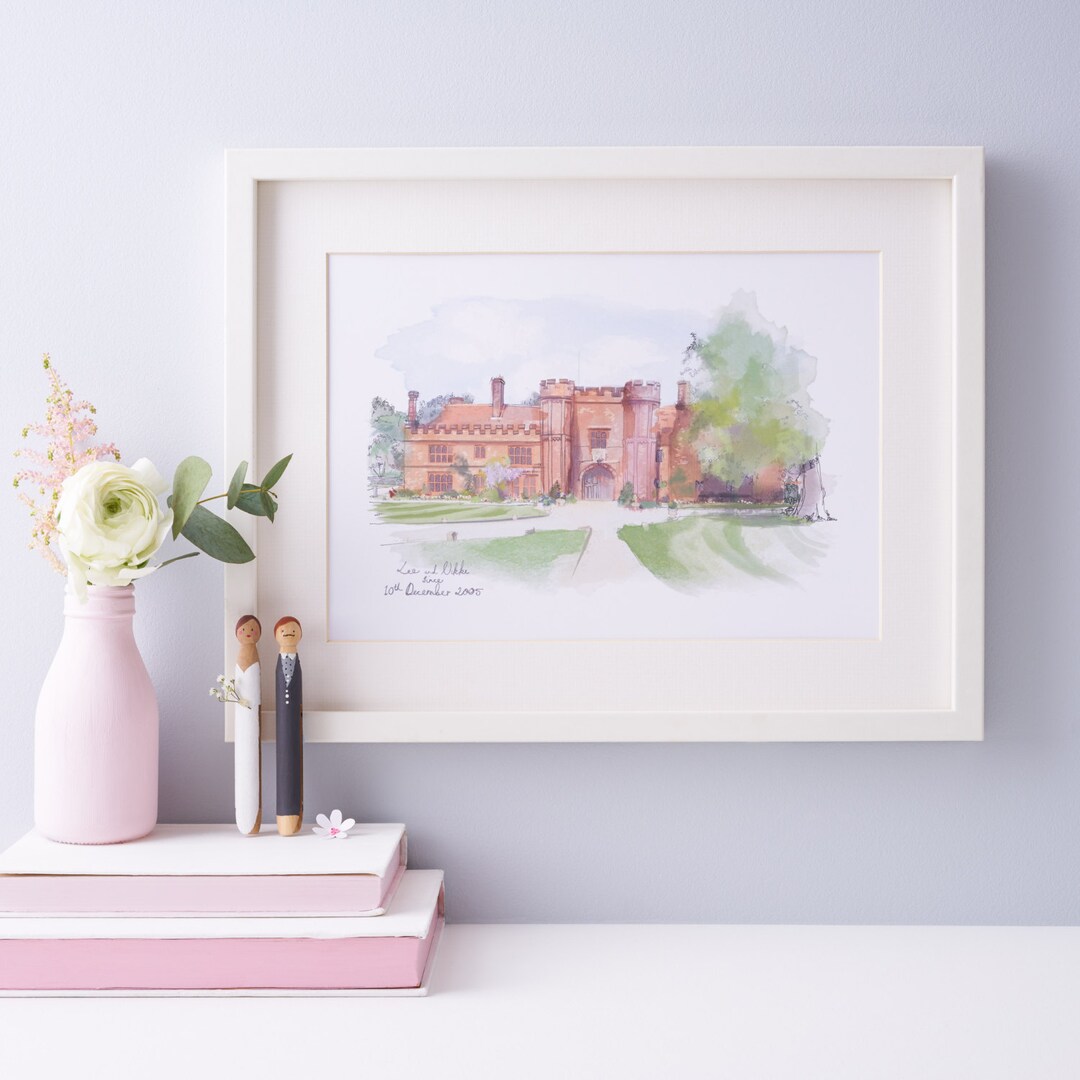 Wedding Venue Church Portrait - Wedding Gift Personalised Illustration ...