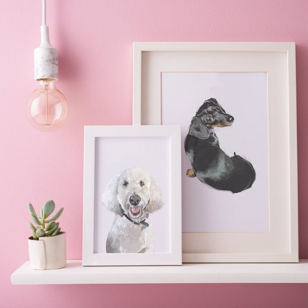 Pet Portrait - Custom Illustrated Personalised Dog/ Cat Art Print for the Family Home