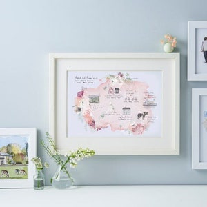 Personalised Love Stories Map Illustrated Print detailing your favourite memories together A3 size image 1