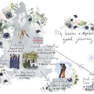 Personalised Love Stories Map Illustrated Print detailing your favourite memories together A3 size image 5