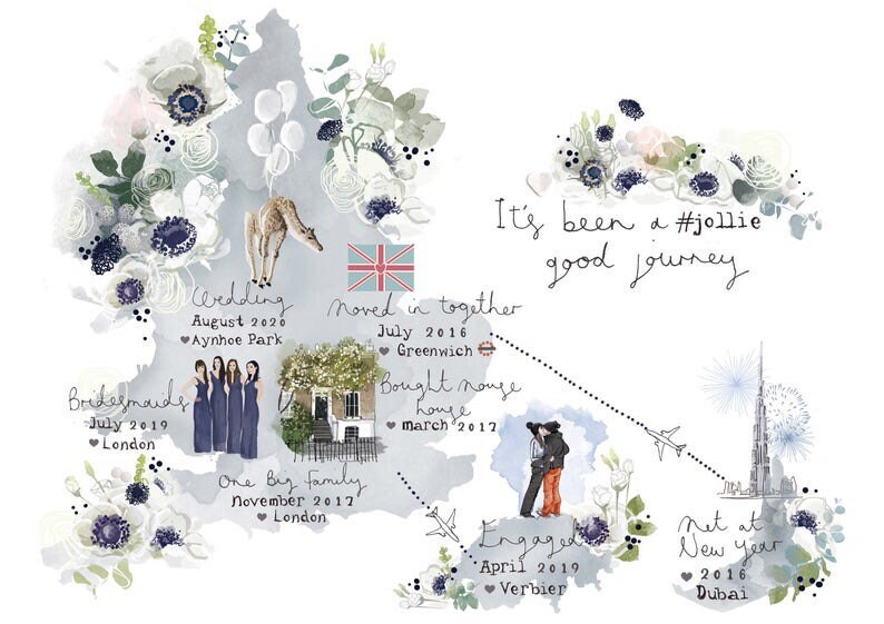 Personalised Love Stories Map Illustrated Print detailing your favourite memories together A3 size image 5