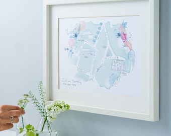 Personalised Wedding Footprint Map Of Events - A sweet way to remember your Special Day - A4 size