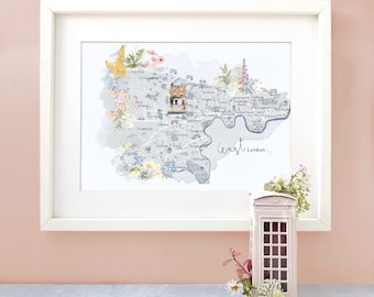 Personalised West London Map Illustration - Customised with your choice of Landmarks and Favourite Places - Personalised Home Town Print