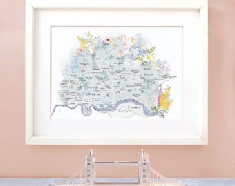 Personalised East London Map - Customised with your choice of Landmarks and Favourite Places - Illustrated Art Print