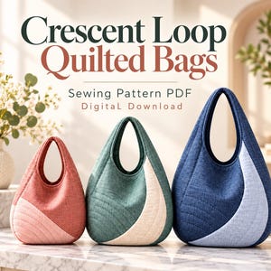 Quilted Hobo Bag Sewing Pattern PDF, 3 Sizes, Crescent Color Block Handbag, Loop Handle Fabric Purse, A4 Letter A0 Digital Download