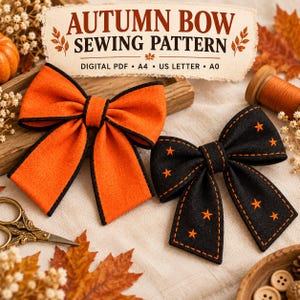 Autumn Fabric Bow Sewing Pattern PDF, Statement Bow with Angled Tails, Illustrated DIY Guide, A4, US Letter, A0 & Projector Download