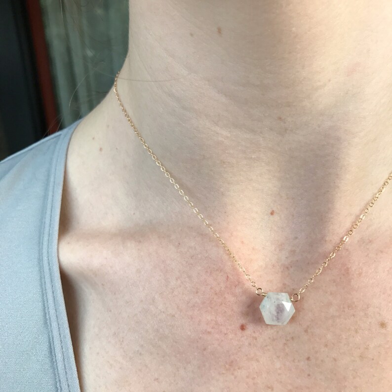 Moonstone Hexagon Pendant Necklace Wire Wrapped on Chain Item Etsy