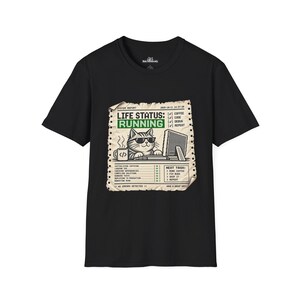 T-shirt met kattenlevensstatus | Grappig programmeursshirt, retro computergraphic T-shirt, cadeau voor IT-support en ontwikkelaars