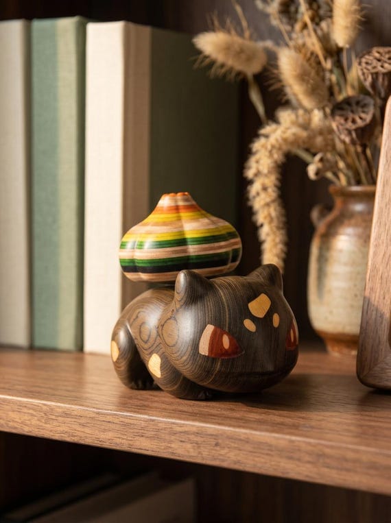 A hand-carved rainbow wood creature that doubles as a magnetic fidget toy — whimsical kawaii meets kinetic desk art in a genuinely one-of-a-kind sculptural form.