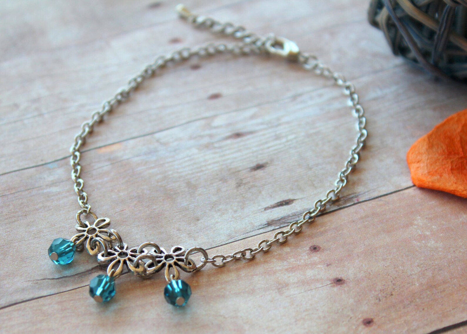 Triple Daisy Anklet With Indicolite Crystal Etsy