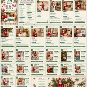 エルフ・オン・ザ・シェルフのアイデア25選（印刷可能なPDF）、簡単なクリスマスエルフアクティビティ、エルフセットアップガイド、ホリデーカウントダウンアイデア、即時ダウンロード