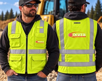 Dozer Construction Safety Vest, ANSI Class 2 High-Visibility Workwear (Lime/Orange)