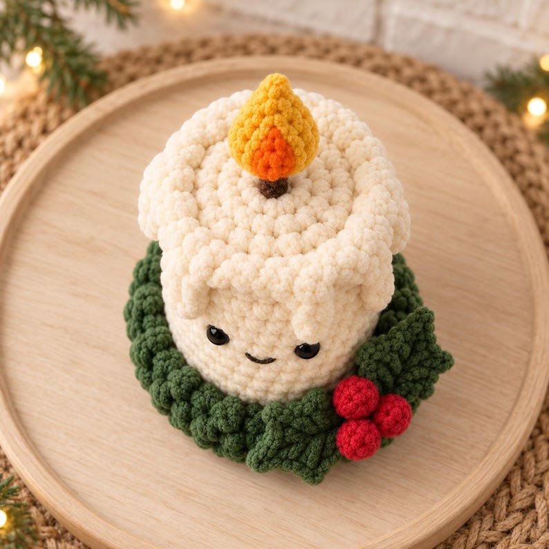 Christmas Candle Crochet Pattern PDF With Holly Wreath, Table & Mantel ...