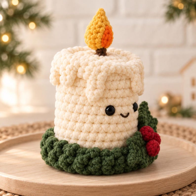 Christmas Candle Crochet Pattern PDF With Holly Wreath, Table & Mantel ...