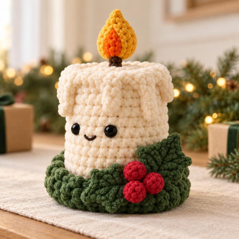 Christmas Candle Crochet Pattern PDF With Holly Wreath, Table & Mantel ...