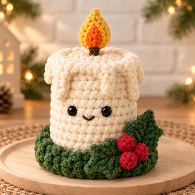 Christmas Candle Crochet Pattern PDF With Holly Wreath, Table & Mantel ...