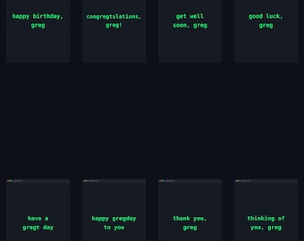Funny Greg Greeting Cards 8-Pack | Printable Birthday Cards, Instant Download, Pun Cards for Greg, Programmer Humor