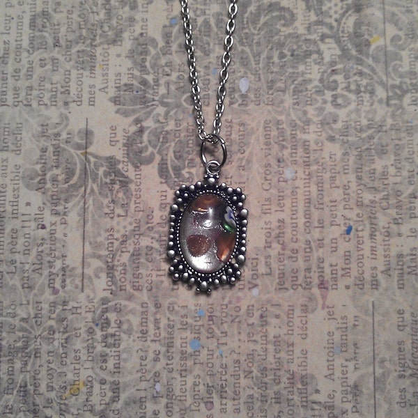 Vintage Silver, Red, and Green Lampwork Glass in Silver Bubble Beaded Style Pendant on Necklace