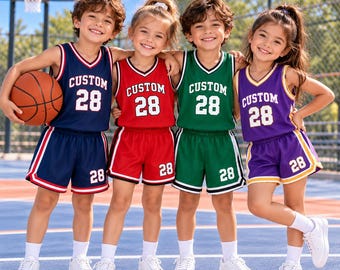 Custom Kids Basketball Jersey Set, Personalized Name Number Youth Uniform, Boys Girls Team Sports Outfit, Basketball Birthday Gift