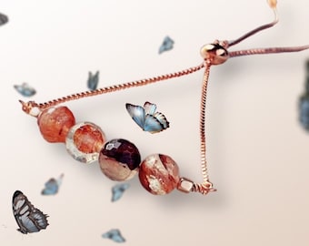 Blood Quartz Slider Bracelet in Rose Gold - "The Fierce Optimist"
